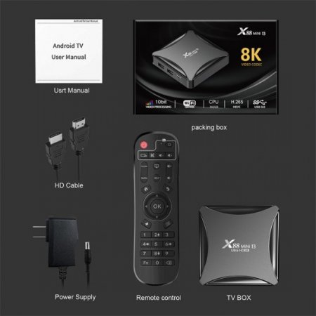 X88 Mini 13 8k HD Android 13.0 smart tv box RK3528 Quad-Core 2.4G/5G dual band Wifi BT5.0 Media Player box