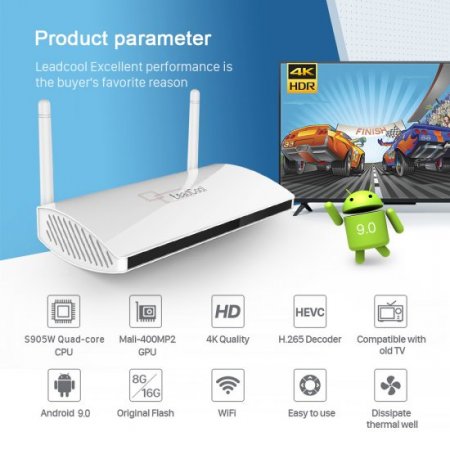 Leadcool QHDTV IPTV France Arabic French IPTV Box Android 9.0 Smart TV Box Amlogic S905W 1G 8G 2G 16G Set top Box With 1 Year QHDTV Code IPTV Subscription