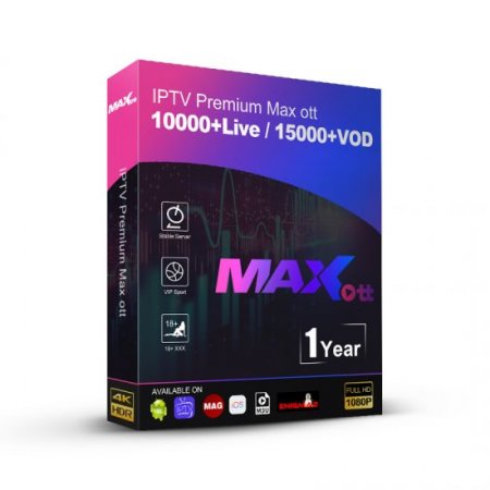 12 Months Max OTT 4K FHD 10000+Live 20000+VOD IPTV Subscription XXX for Android IP TV Smarters pro