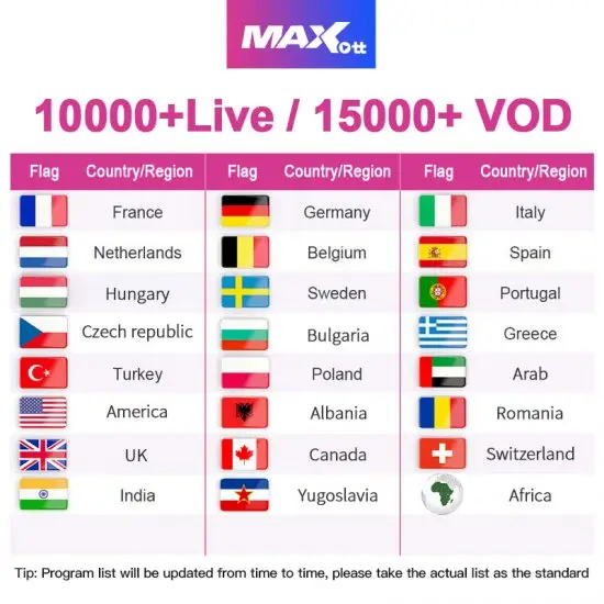 12 Months Max OTT 4K FHD 10000+Live 20000+VOD IPTV Subscription XXX for Android IP TV Smarters pro